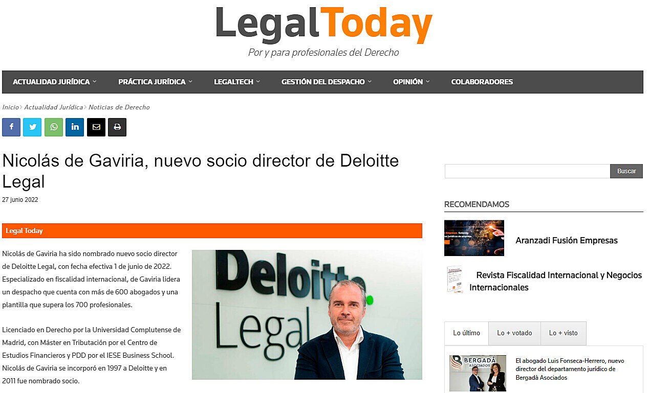 Nicols de Gaviria, nuevo socio director de Deloitte Legal